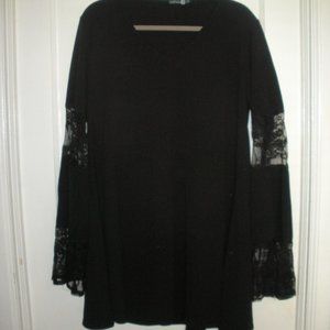 NWOT Black Long Bell Sleeve w/ Lace Accents Blouse